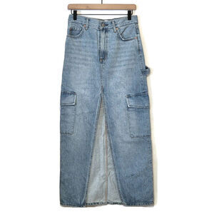 Aritzia Denim Forum The 90s Maxi Cargo Jean Skirt Utility Light Wash Denim 26